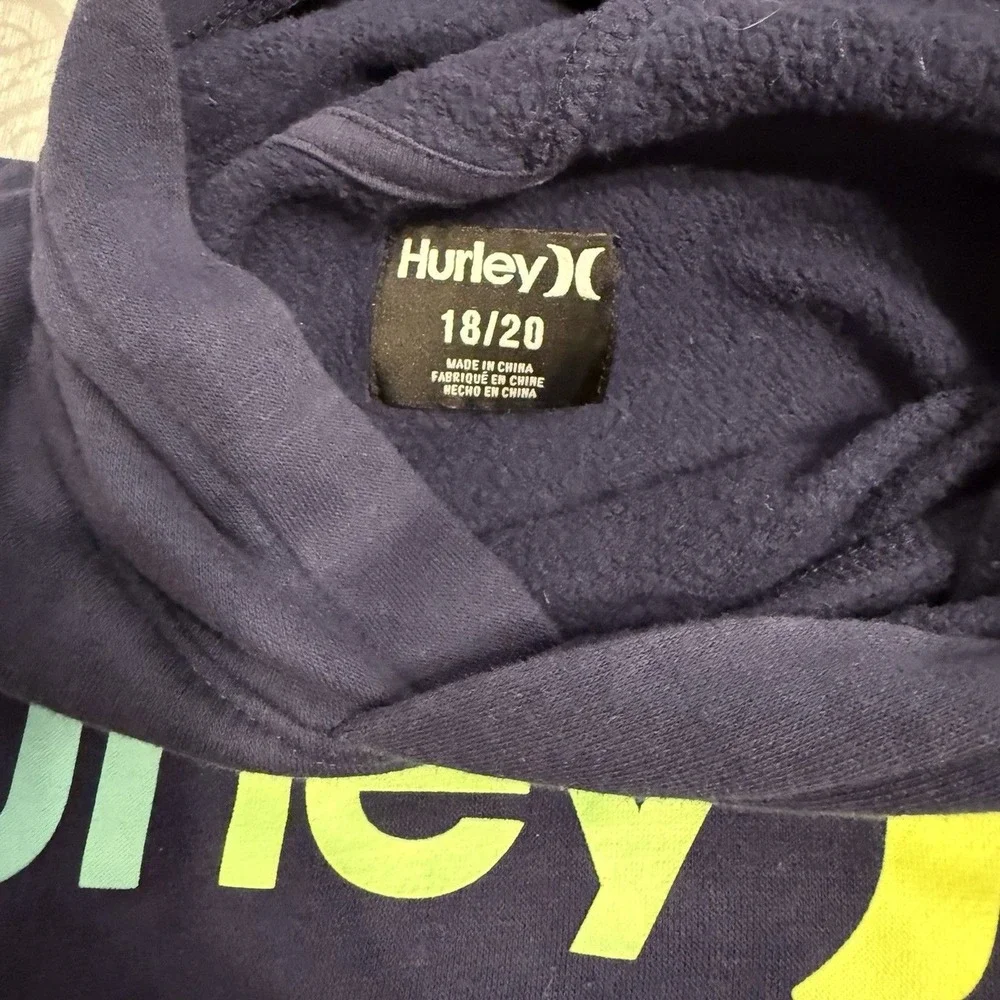 Hurley Youth Hoodie Sz 18/20 Skateboard Surf Navy‎ Neon Soft